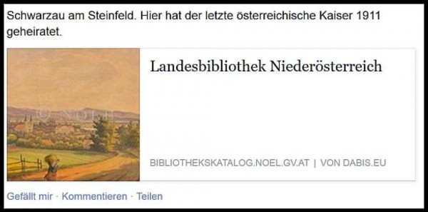 Beispiel für die Darstellung eines in Facebook geteilten Katalogeintrages (mit einem Klick gelangt man von hier zum entsprechenden Datensatz im Katalog).