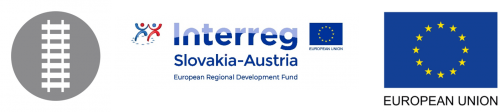 ST1 Logos: Schiene; Interreg Österreich-Slovakei; Fahne der EU