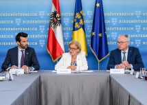 Erste Sitzung des Landessicherheitsrates mit Landeshauptfrau Johanna Mikl-Leitner und LH-Stellvertreter Udo Landbauer sowie LH-Stellvertreter Stephan Pernkopf.